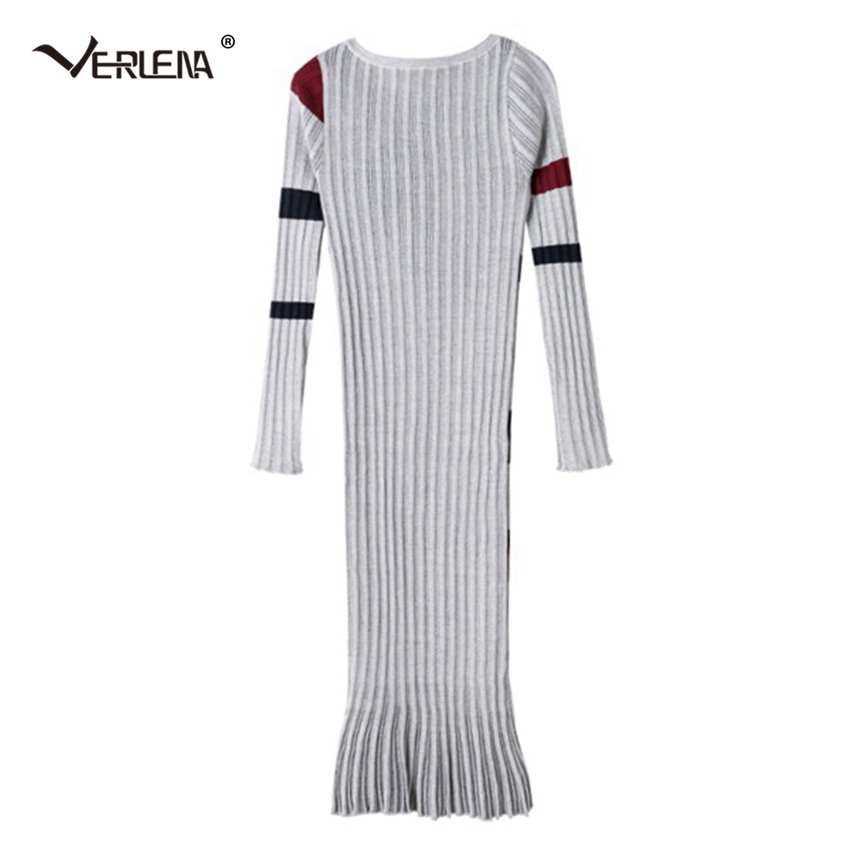 Verlena Langarm Plissee Plisse Gestrickte Pullover Kleid Getaucht Rüschen Saum Scoop Kragen Zarte Gefühl Mid-Waden Neue kleider