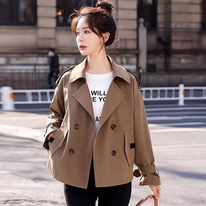 Wind jacke Anzug Kragen Jacken Frauen verlieren Herbst Frühling koreanische weibliche Jacke Taschen Mantel Zweireiher Mantel sho: M / Blau