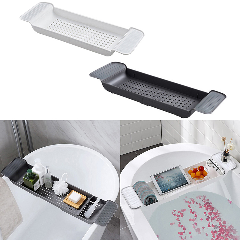 Bathtub Tray Retractable Multifunctional Bath Shelf Expandable Bathtub Caddy Plastic Storage Rack Book Wine Phone Organizer