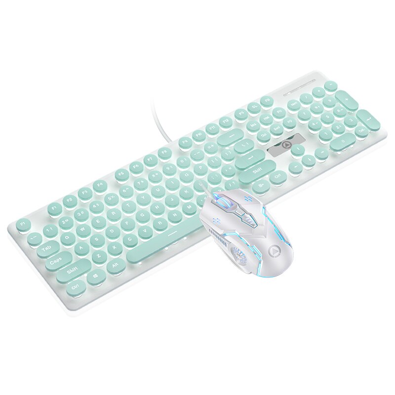 Punk Backlit Gaming Keyboard and Mouse Mechanical Feel Round Keycaps USB Wired Cherry Pink Keyboard Mouse Headphone for PC Gamer