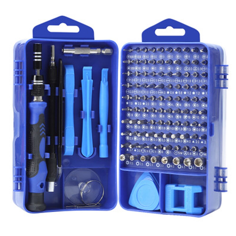 115 in1 Screwdriver Aet Multi-function Screwdriver Set Bit Clock Game Machine Disassembly Tool Torx Hexagon: 118 piece set blue