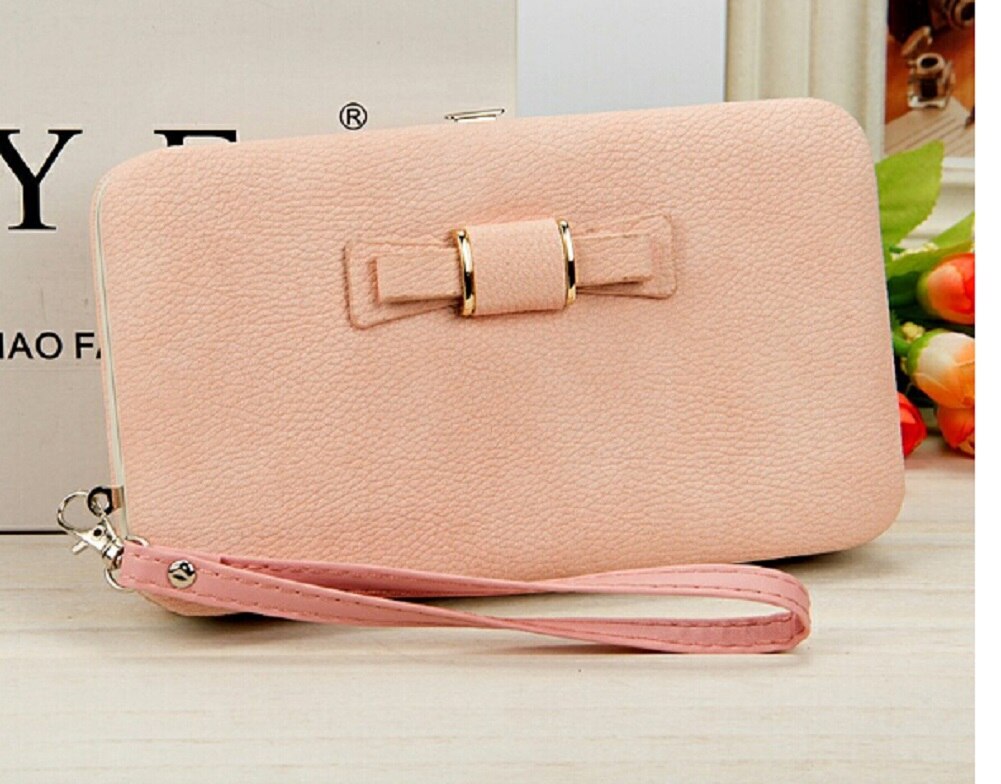 Kvinder bowknot pung lang pung telefon kortholder clutch stor kapacitet lomme kvindelige solid pu tegnebøger