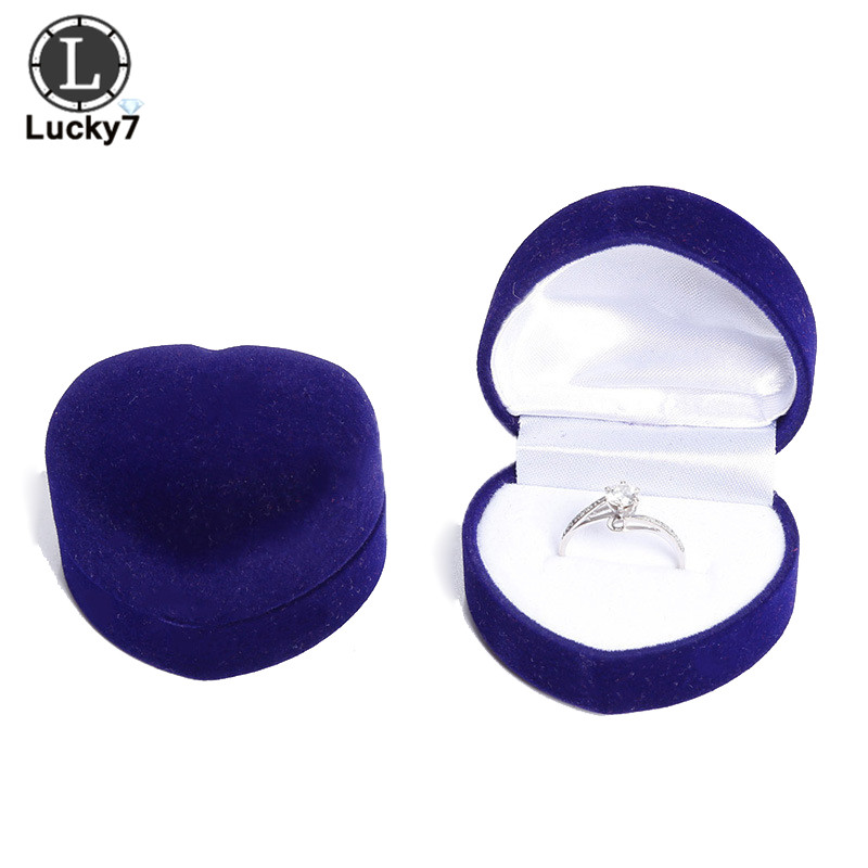 Forma corazón de terciopelo anillo caja de cajas para anillo para bodas joyería estuche protector para amante