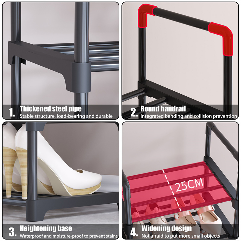 Multi-Layer Simple Shoe Rack Diy Assembled Footwear Living Room Space Saving Shoes Organizer Stand Holder Black Shoecase Shelf