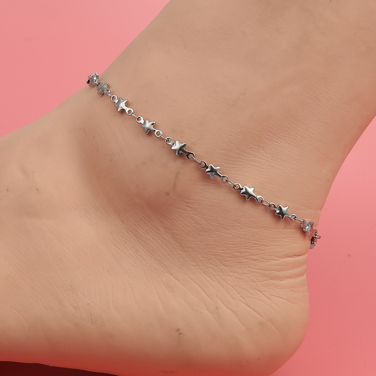 Exquisite Vrouwen Enkelbandje 304 Roestvrij Staal Zilveren Kleur Ster Cadeaus Voor Vrouwelijke Strand Voet Ketting Sieraden 23Cm (9 ") lange, 1 Stuk