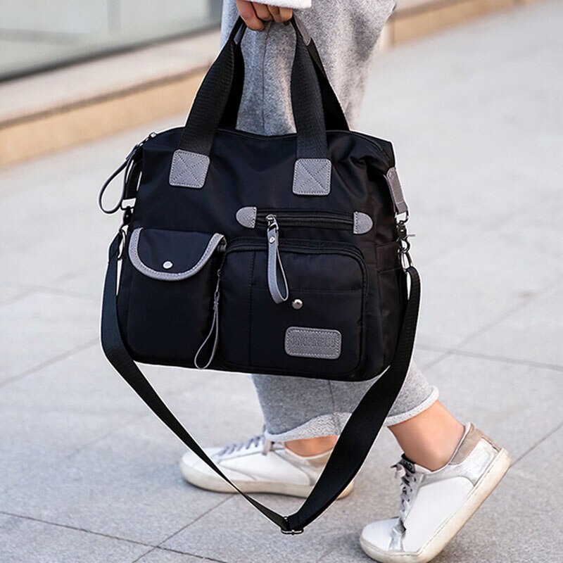 bolso Oxford a la para mujer, bolso de hombro para mamá de nailon informal, bolso de lona de gran capacidad negro