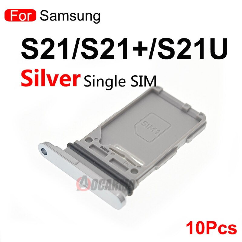 10 pces para samsung galaxy s21 ultra s21 plus s21 + s21u duplo sim cartão único sim bandeja slot para cartão titular peças de reposição: Single SIM--Silver