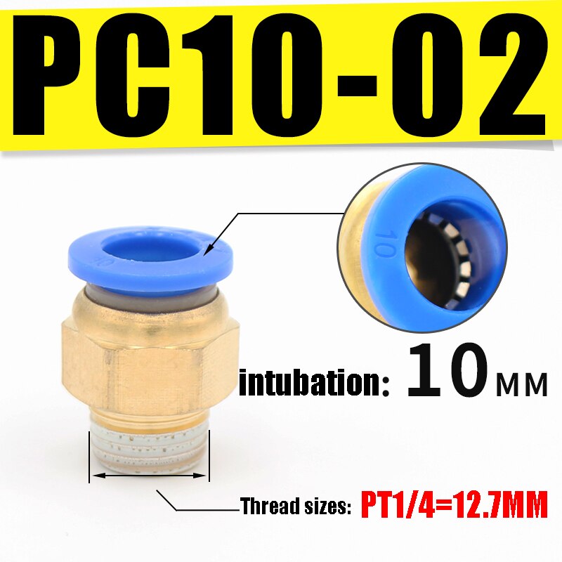 Pneumatisk Hurtigkobling Messing Hankjønn Gjenge 1/8"-1/2" BSPT til 4-12mm OD Slange: Pc10-02