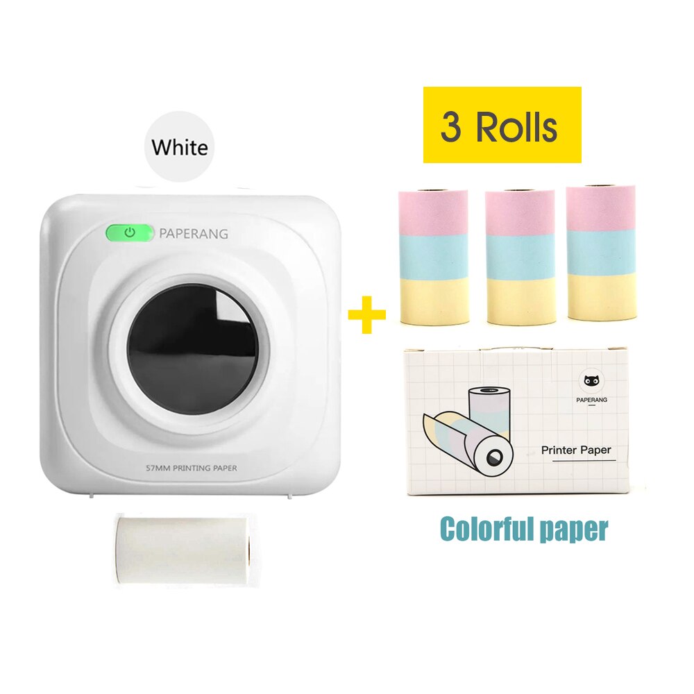 PAPERANG-Impresora térmica de bolsillo P1, dispositivo de impresión portátil, inalámbrica, BT, móvil, 200dpi, para fotos, recibos, notas, etiquetas: W-3 Rolls Colorful