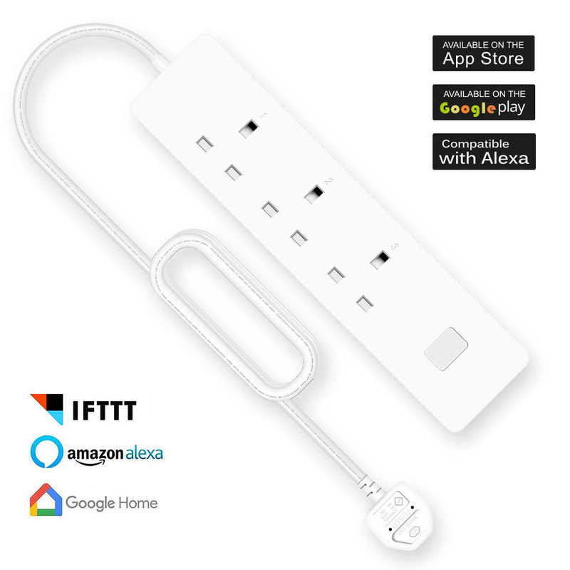 Smart Power Strip - 3 AC Outlets + 2 USB Ports - 1.5m Cable - WiFi Timer Remote & Voice Control for Alexa/Google Home