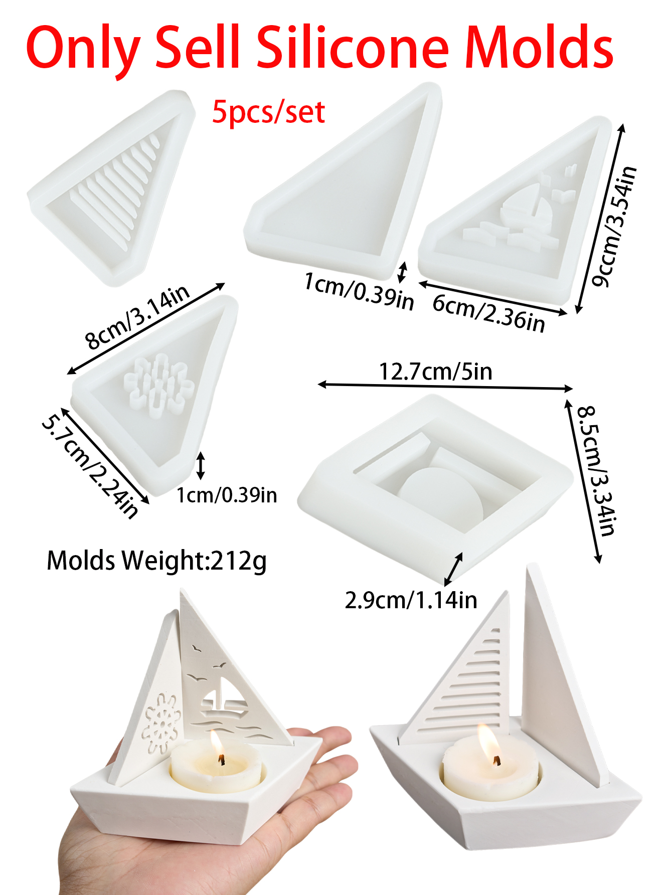 Bougeoir en forme de voile de bateau creux, ensemble de moules en Silicone, bricolage fait à la main, chandelier en béton de bateau 3D, décoration de maison, artisanal: Default Title