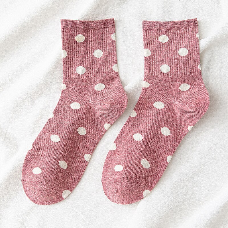 Vrouwen Leuke Dot Print Sokken Mooie Vrouwelijke Katoen Midden Buis Losse Retro Casual Polka Dot Sokken Japanse Kawaii Sokken: 5