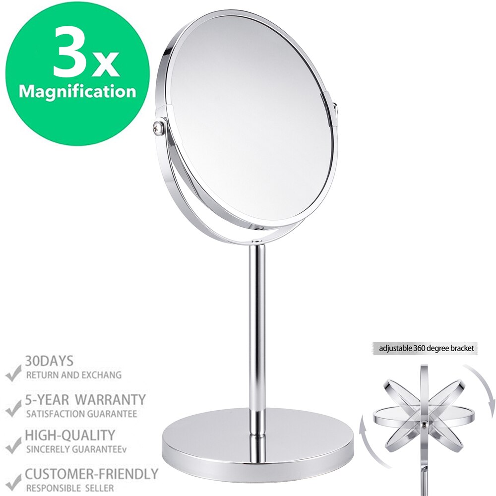 Miroir de maquillage à Double face, grand miroir de table rotatif de 6.7 pouces, pour toilette cosmétique: 1X-3X Chrome