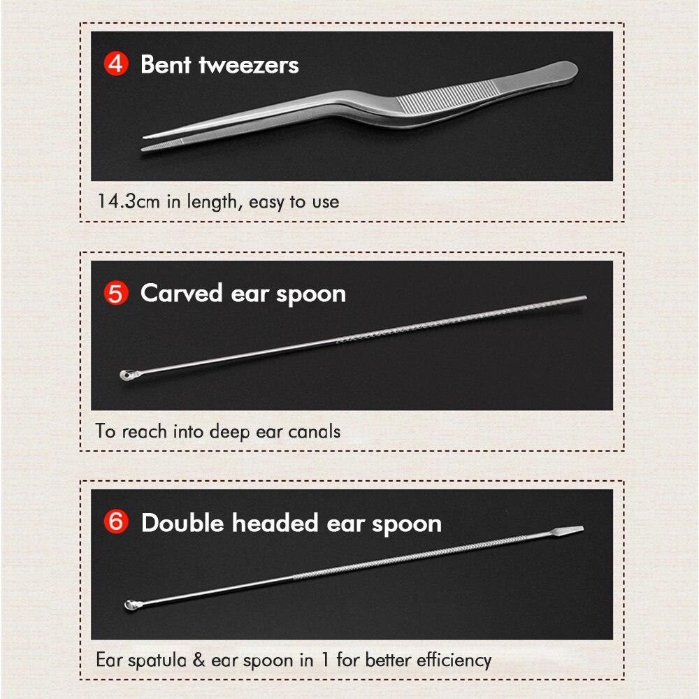 Ear wax Cleaner Set 20 Piece Removal Tool Kit Ear Massage Tool with Light &amp; Tweezers &amp; Spiral Spring Ear Spoon Set