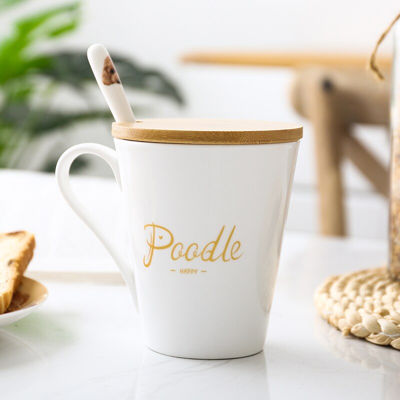 Söt tecknad pudel keramisk kaffekopp stor kapacitet hund mönster mjölkkopp