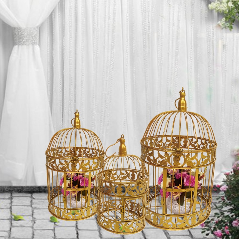 Europese ijzeren vogelkooi bruiloft decoratie venster decoratie vogelkooi vogelkooi vogelkooi schieten props met gouden Ketting