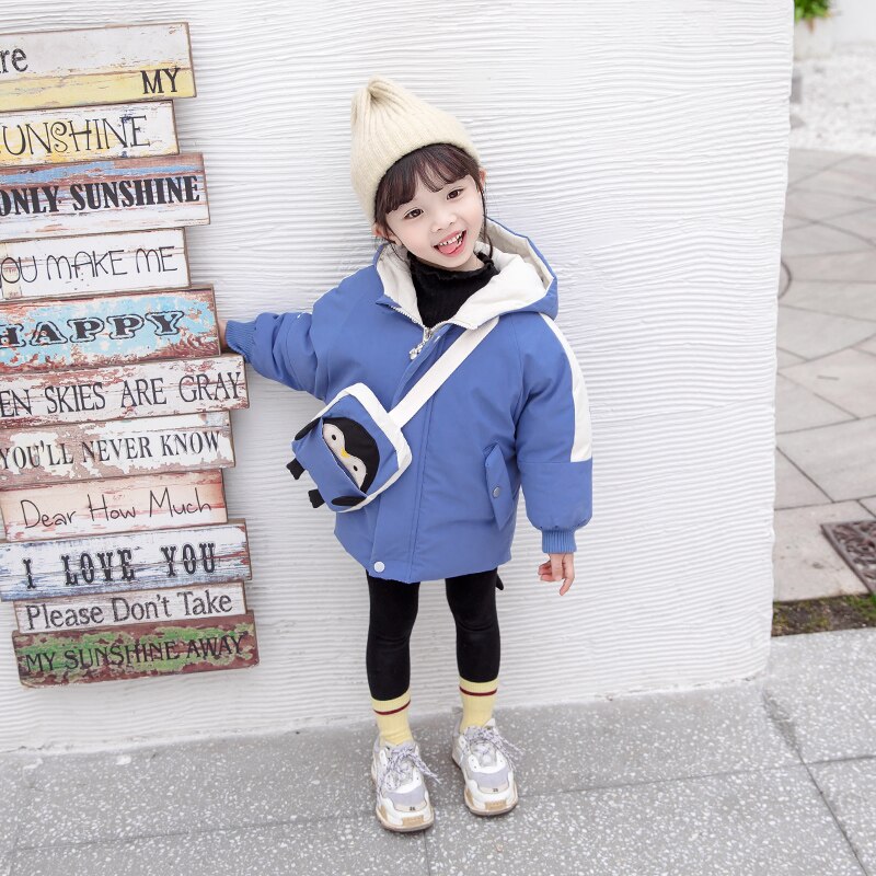 Winterjas voor babymeisjes, dikke, warme parka, 2-7 jaar oude pinguïnrugzak, katoenen jas, winterjas voor babymeisjes, winterkleding voor meisjes: Blauw / 120