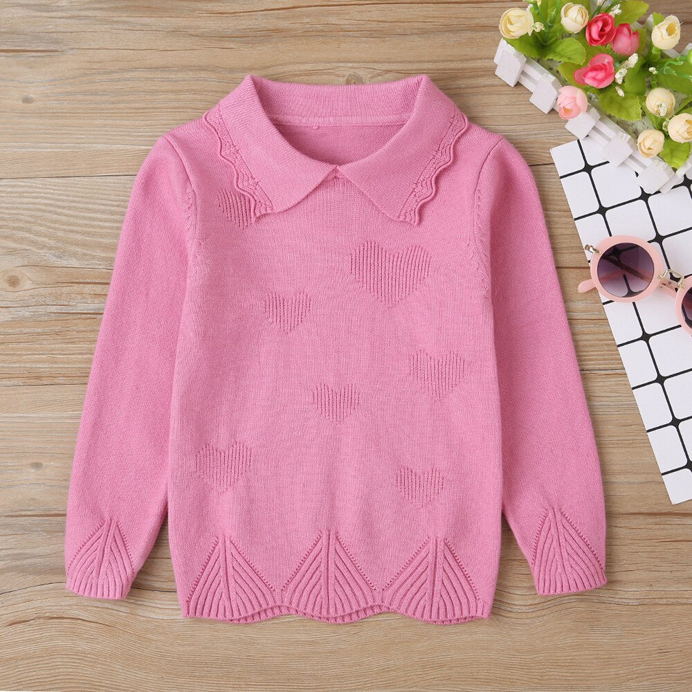 Camiseta de manga larga de punto de algodón para niños, camiseta informal de color rosa liso con cuello vuelto para niñas de 0 a 2 años