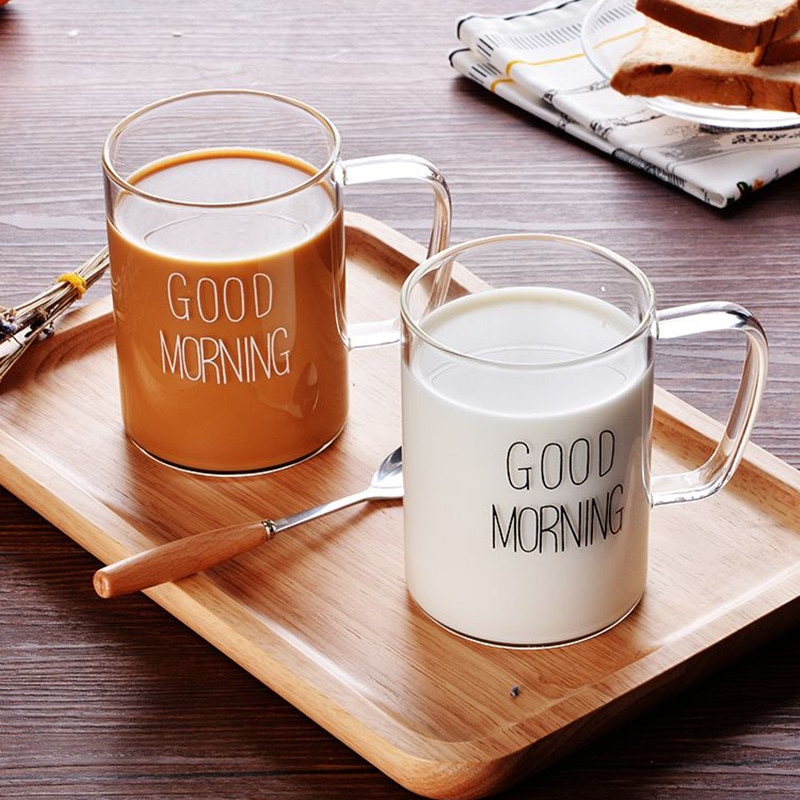 450ml Glass Coffee Milk Mug Good Morning Breakfast Cup Cocktail Mugs For