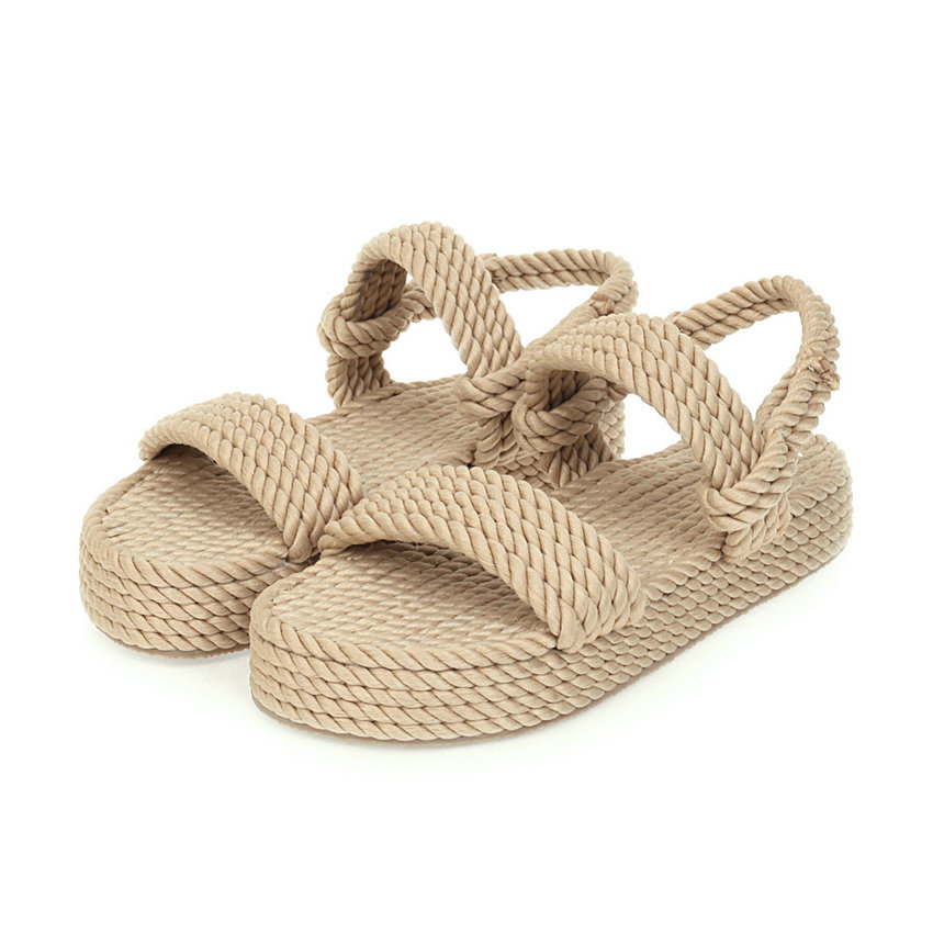 Qutaa nylonvävd kilklack dam sandaler med öppen tå sommar dam pumps casual plattform slingback dam skor storlek 34-43: Aprikos / 4