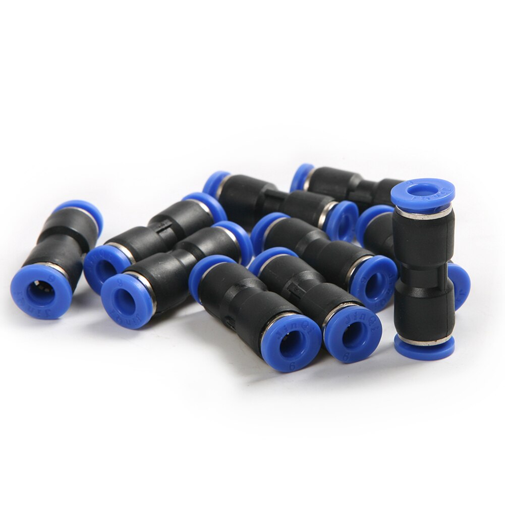 10pcs Pneumatic 6mm to 6mm Straight Puch in Connectors Air Line Quick Fittings