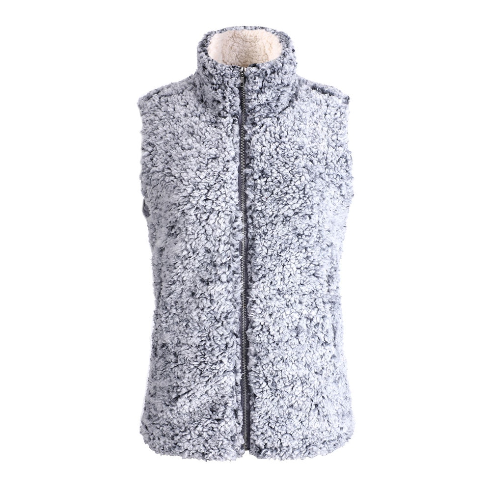 Dame teddy fleece sweater dobbeltsidet fleece vest sherpa fluffy rullekrave cardigan med lynlås vinter varme streetwear sweatere: Grå / Xxl