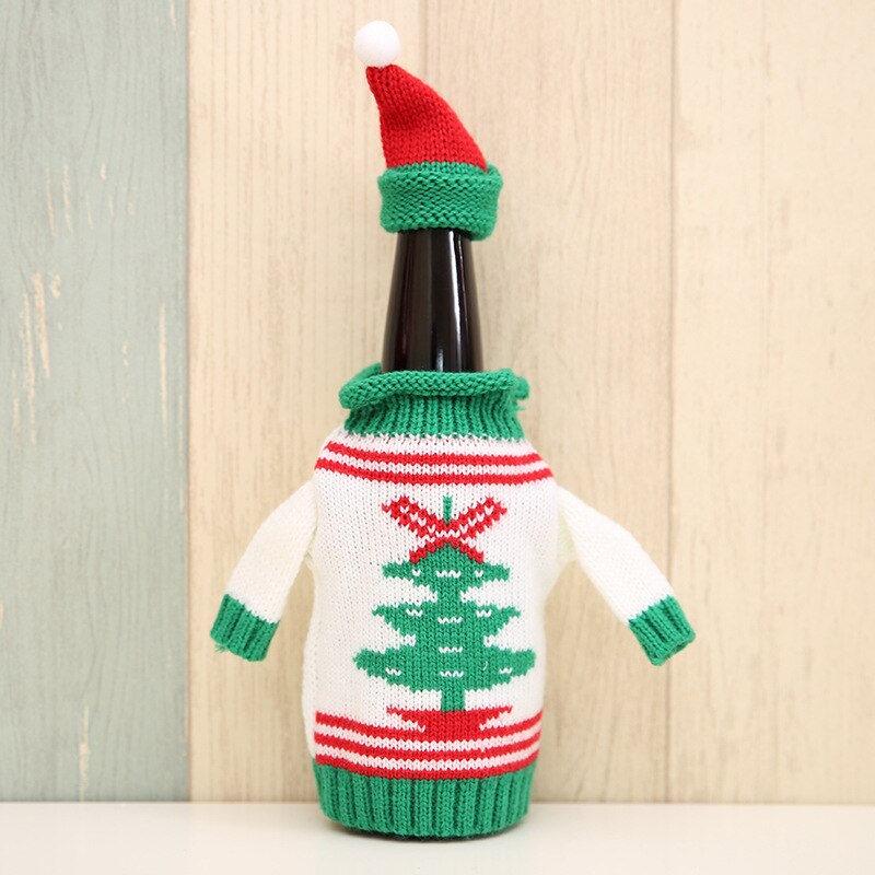 Nueva funda de lana de punto de champán cerveza vino tinto funda navideña para botella de vino suéteres de punto decoración de mesa de en casa: tree