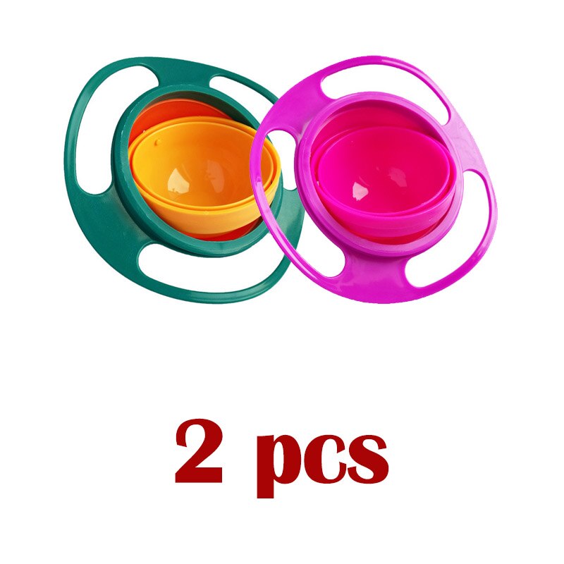 2 Stks/partij Met Deksel Gyro Kom 360 Draaien Praktische Kinderen Balans Gyro Spill-Proof Effen Feeding Kinderen Servies: Green Red-2pcs