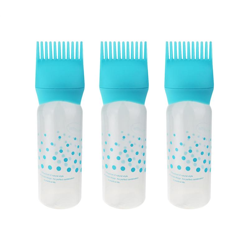 3 pièces bouteilles de teinture pour cheveux colorées applicateur de coiffure avec des lignes d'échelle: Blue