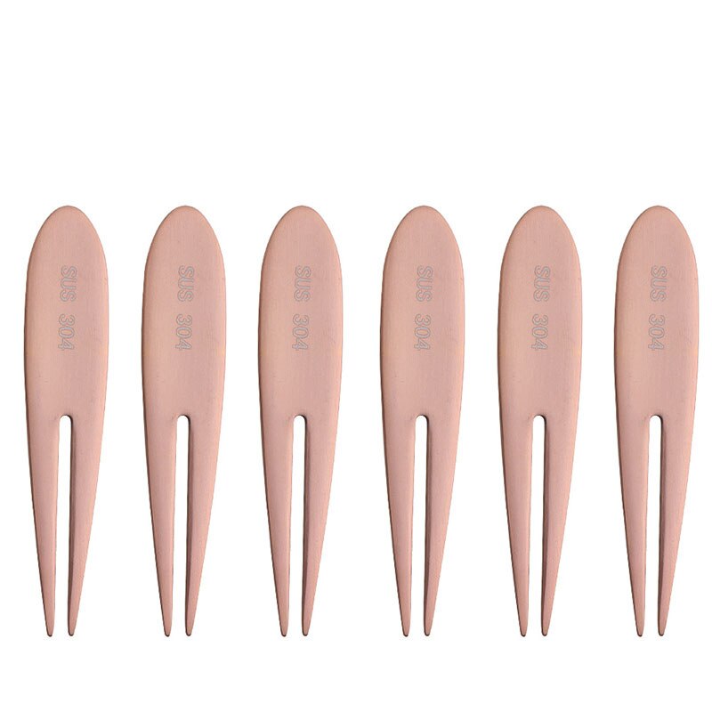 6 pz forchetta da frutta in acciaio inossidabile torta d'oro dolce Picke bella mini forchetta utilizzata per la torta in festa lumaca forcella regalo ristorante: 6pezzi rosa oro