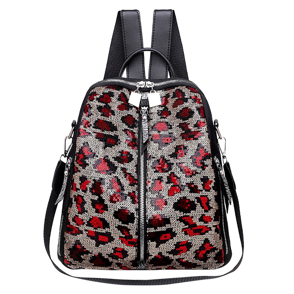 Ocardian ryggsekk kvinnelig ryggsekk leopard paljetter oxford dual-stropper patchwork reise ryggsekker stor kapasitet skulderveske  o17: Rd