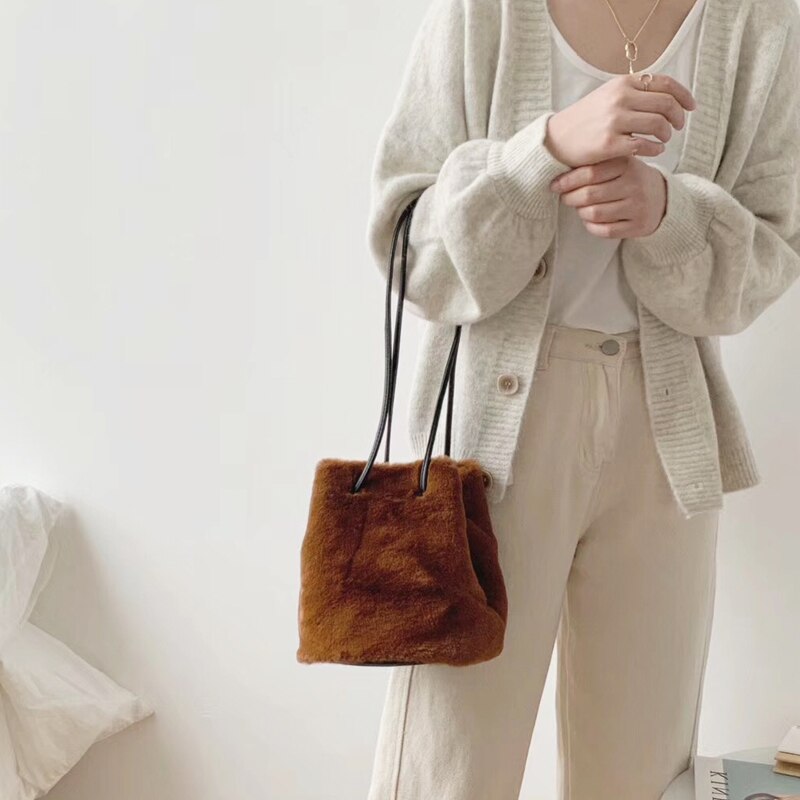 Kleine Vrouwen Luipaard Zakken Faux Fur Vrouwelijke Handtassen Schoudertas Dames Koord Ronde Emmer Zak Jong Portemonnee Hele