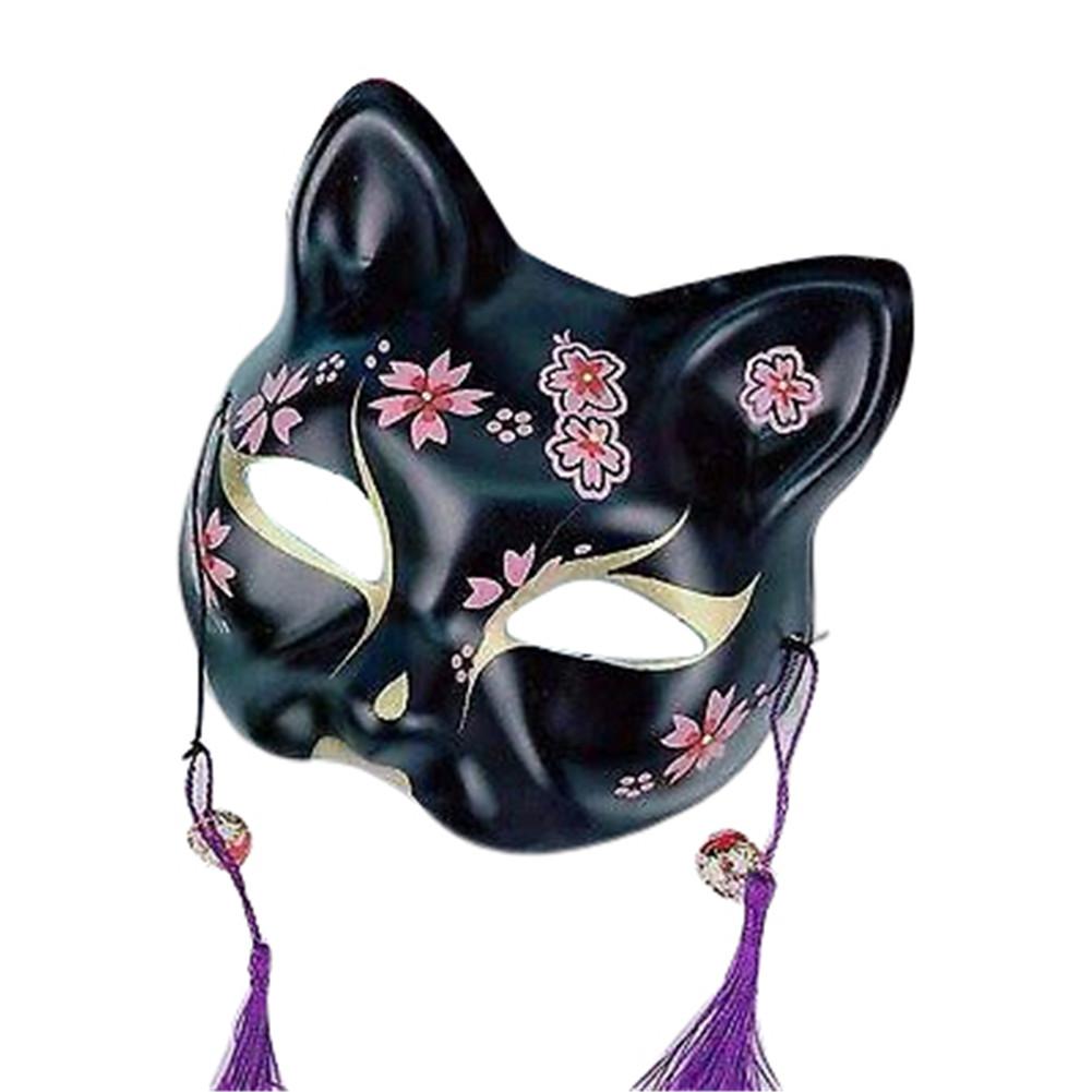 Masque d'halloween japonais peint à la main demi visage renard Cosplay masque demi visage danse masque chat visage renard masque accessoires de Performance: C