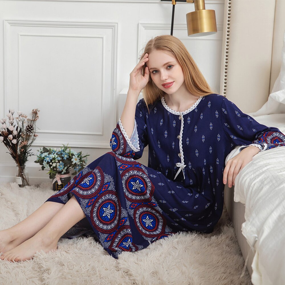 nouvelles femmes coton longue vêtements de nuit ample-fit princesse imprimé fleuri chemise de nuit grande taille maison robe pour dormir M à XXL