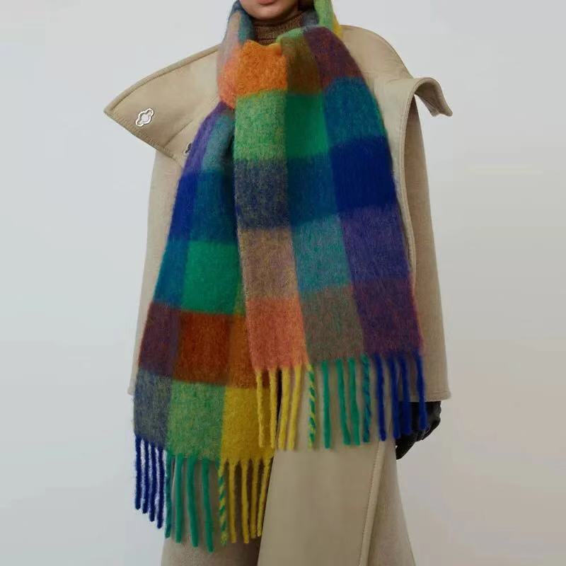 Bufanda de Cachemira a cuadros para mujer, chal de , pañuelos de colores a cuadros, cuellos cálidos para estudiantes y bufandas más gruesas para invierno