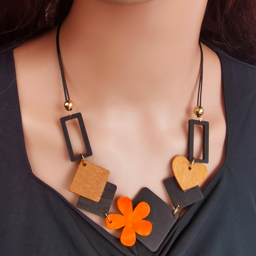 Collar con pechera llamativa para mujer, collares de madera geométricos Vintage, colgantes, decoración para el cuello, nuevos de joyería de: PLATEADO