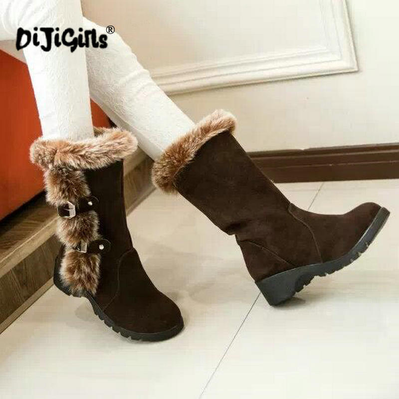 Neue Heiße Frauen Stiefel Herbst Flock Winter Damen Schnee Stiefel Schuhe Oberschenkel Hohe Wildleder Mid-Kalb Stiefel