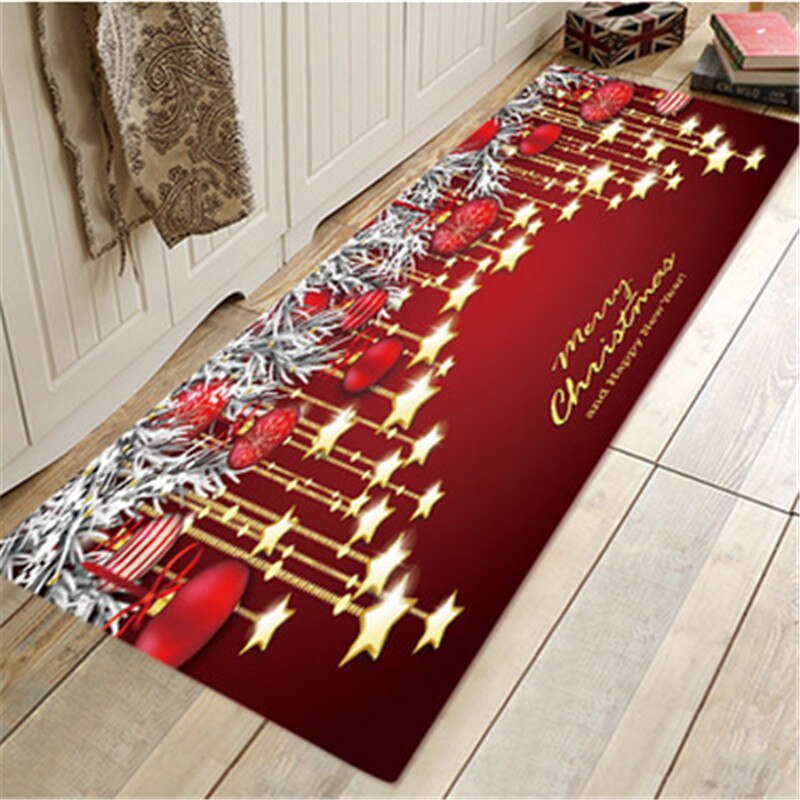 Brand Christmas Santa Claus Anti-slip Kitchen Dining Room Fireplace Floor Mat Rug Flannel Carpet Rug Xmas Home Decor: 40x60cm / A