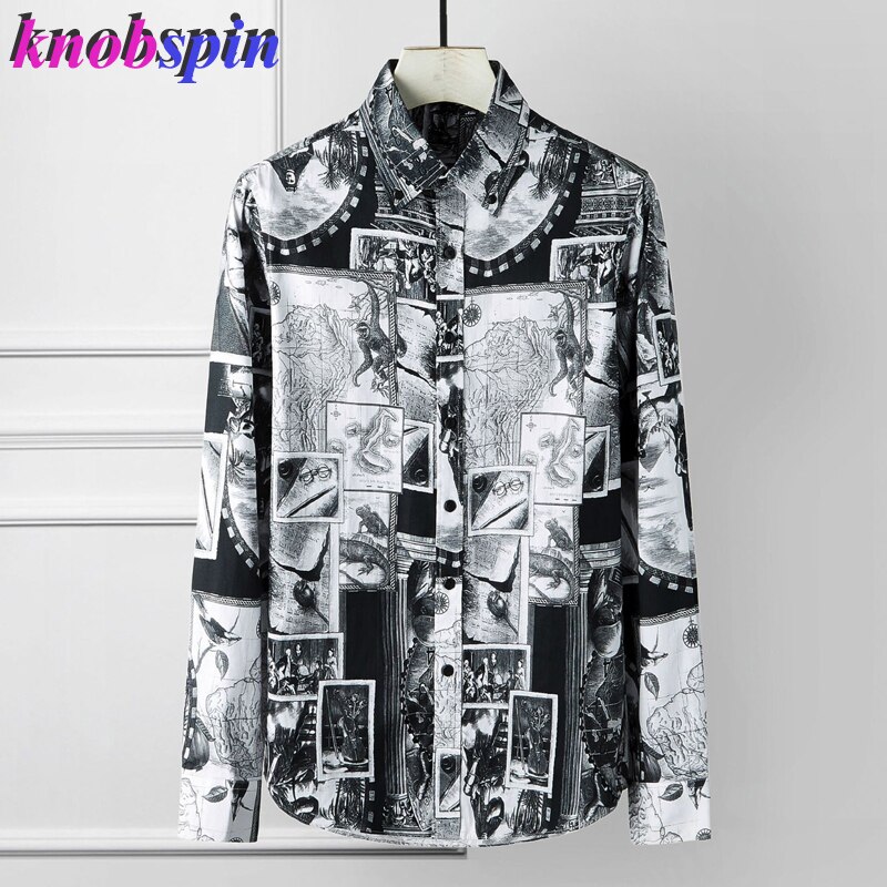 Gedrukt Shirt Mannen Casual Lange Mouwen Slim Chemise Homme Business Man Overhemden Plus Size 4XL camisas: L
