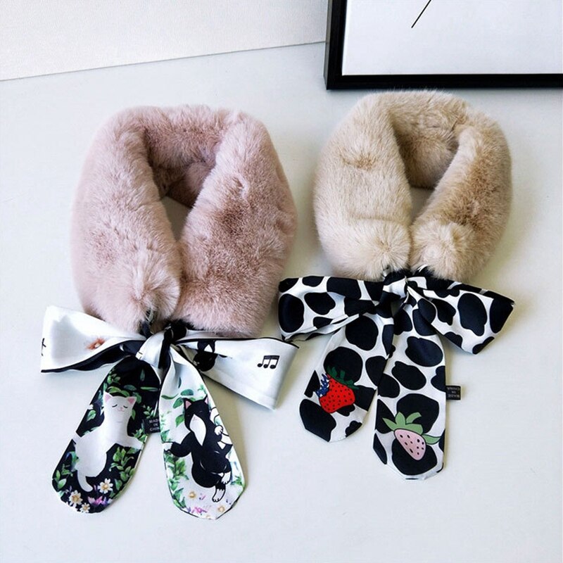 Écharpe en fausse fourrure de lapin pour Femme, , doux, en peluche, chauffe-cou, châle en soie, slim, hiver