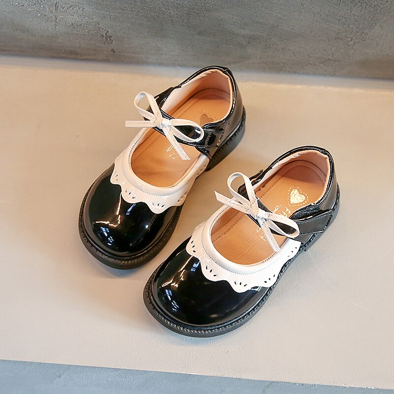 Baby Girls Leather Shoes Kids Casual Flats Bow-knot Princess British Style Classic Oxfords Children Dancing Shoes: black / 30 (inner 18.5cm)