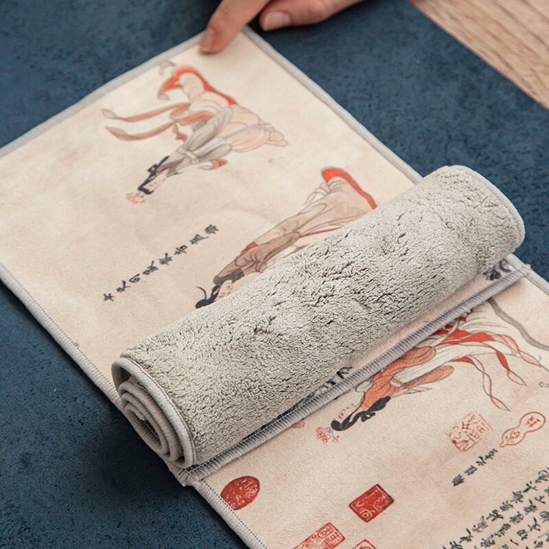 Painted Tea Towel Absorbent Rag Thickened Table Cleaning Chinese Tea Ceremony Household Kitchen Cleaning Towels Tea Accessories
