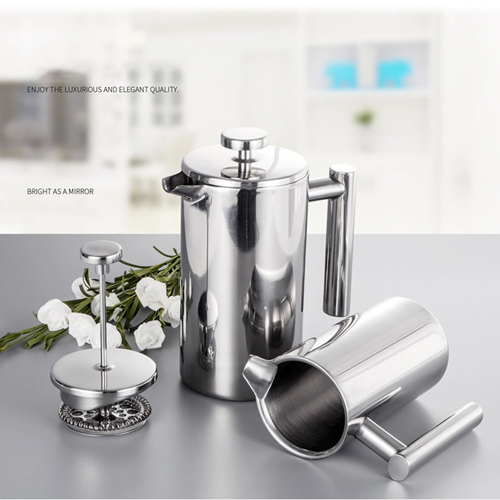 Stainless Steel French Press Coffee Maker Double Walled Cafetiere Insulated Coffee Tea Brewer Pot With Filter Baskets