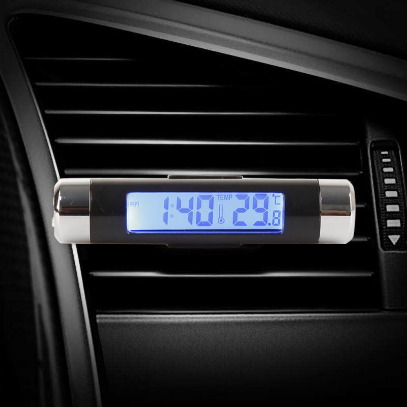 Portable 2 en 1 voiture numérique LCD horloge et affichage de la température électronique horloge thermomètre voiture automobile bleu rétro-éclairage avec Clip