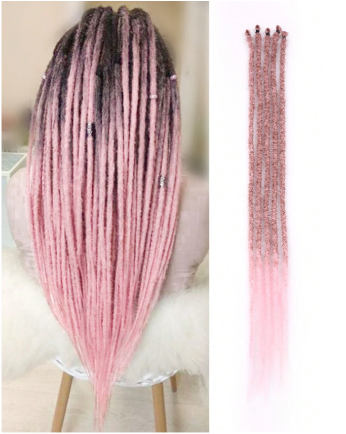 Extensiones de cabello rastas sintéticas de 24 pulgadas, rastas suaves de un solo extremo, rastas estilo Hippie para mujeres: T1b / rosa / 5 unids/lote