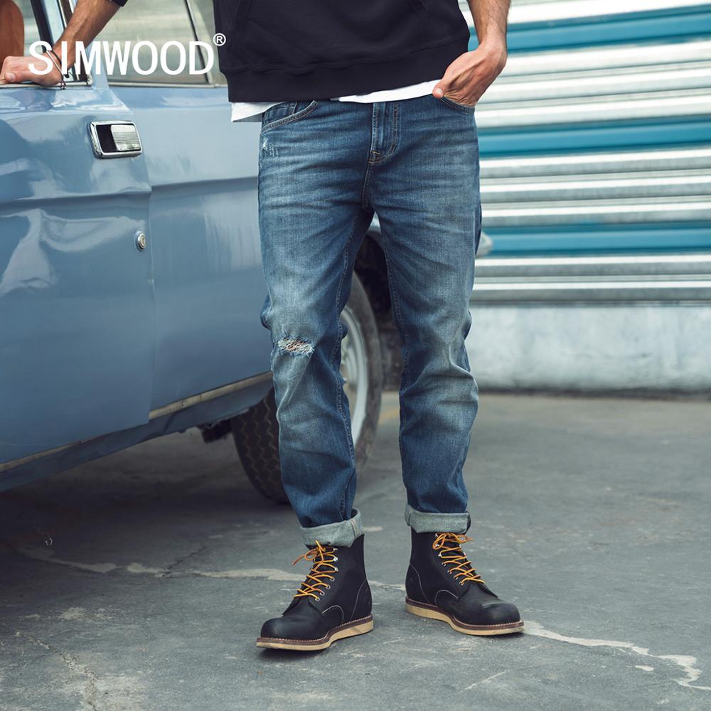 Simwood spring slim-fit tilspidsede små stretch-denim jeans herre ripped hole plus size denim bukser  sj110140