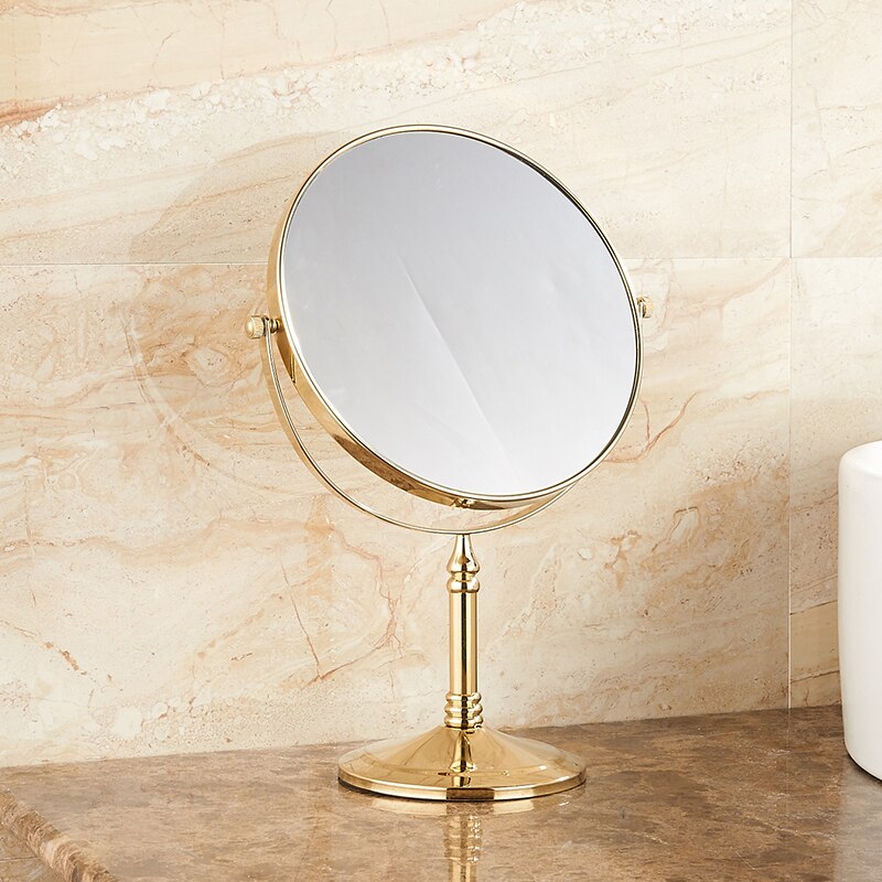 Gold Makeup Mirror Bath Mirror Beauty Mirror Magnifying Copper Rotating standing table Mirror 8 Inch