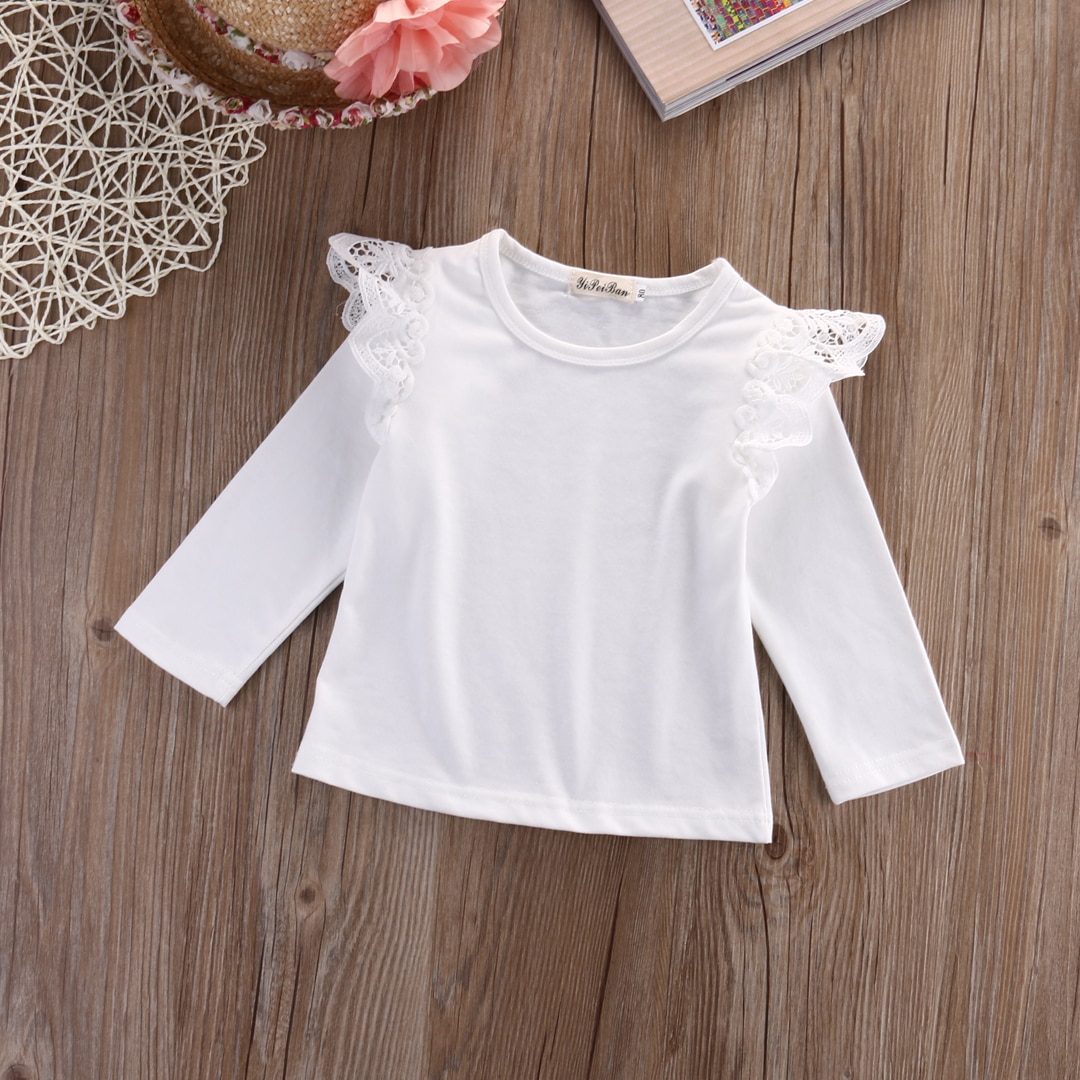 Kids Peuter Kleding Baby Meisjes Kleding Kant Spilce Meisje Katoenen Lange Mouw T Shirts Casual Blouse Tops Kinderen Kleding