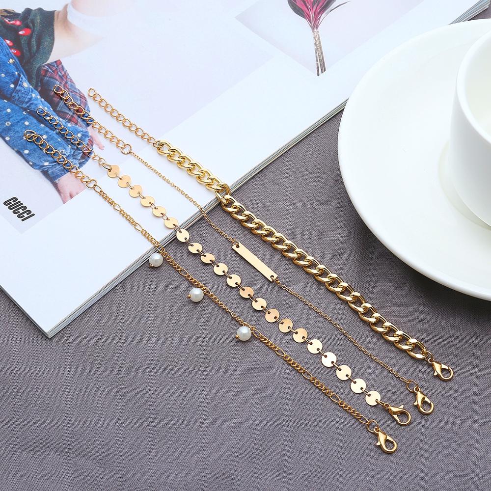 PuRui 4 pièces/ensemble Imitation perle breloque Bracelets pour femme multicouche bohème couleur or lien chaîne Bracelets Bracelets