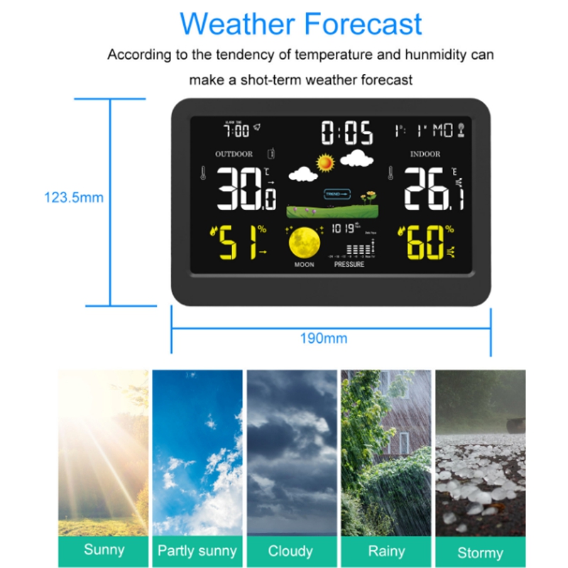 Wielofunkcyjny bezprzewodowy kolor Sn zegar pogody wewnętrzny i zewnętrzny zegar z higrometrem prognoza pogody zegar nas wtyczka